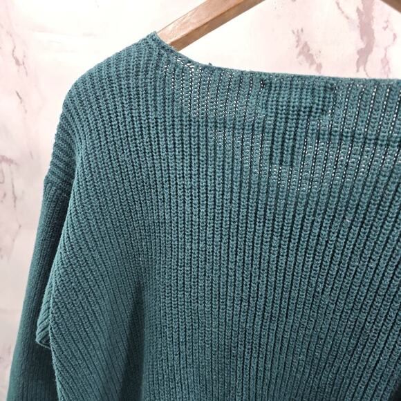 Vintage Sweater Womens Large 90s Green Crop Cotton Ramie Forest Dark - Picture 6 of 10